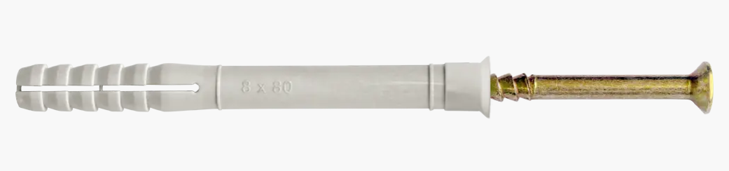 Дюбель з ударним шурупом 6x80 нейлон / ж.цинк, буртик потай